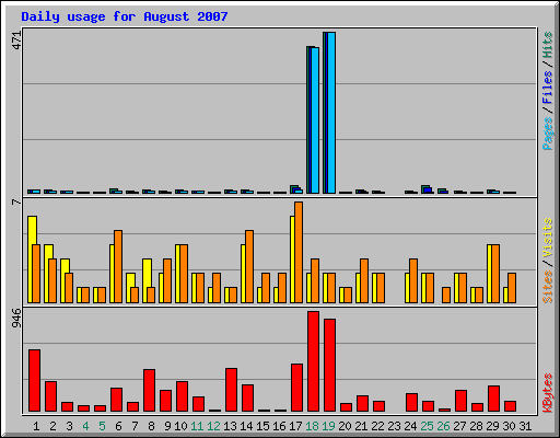 Daily usage for August 2007